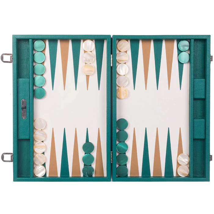 Exclusive backgammon set "Baptiste" made of leather, green, large